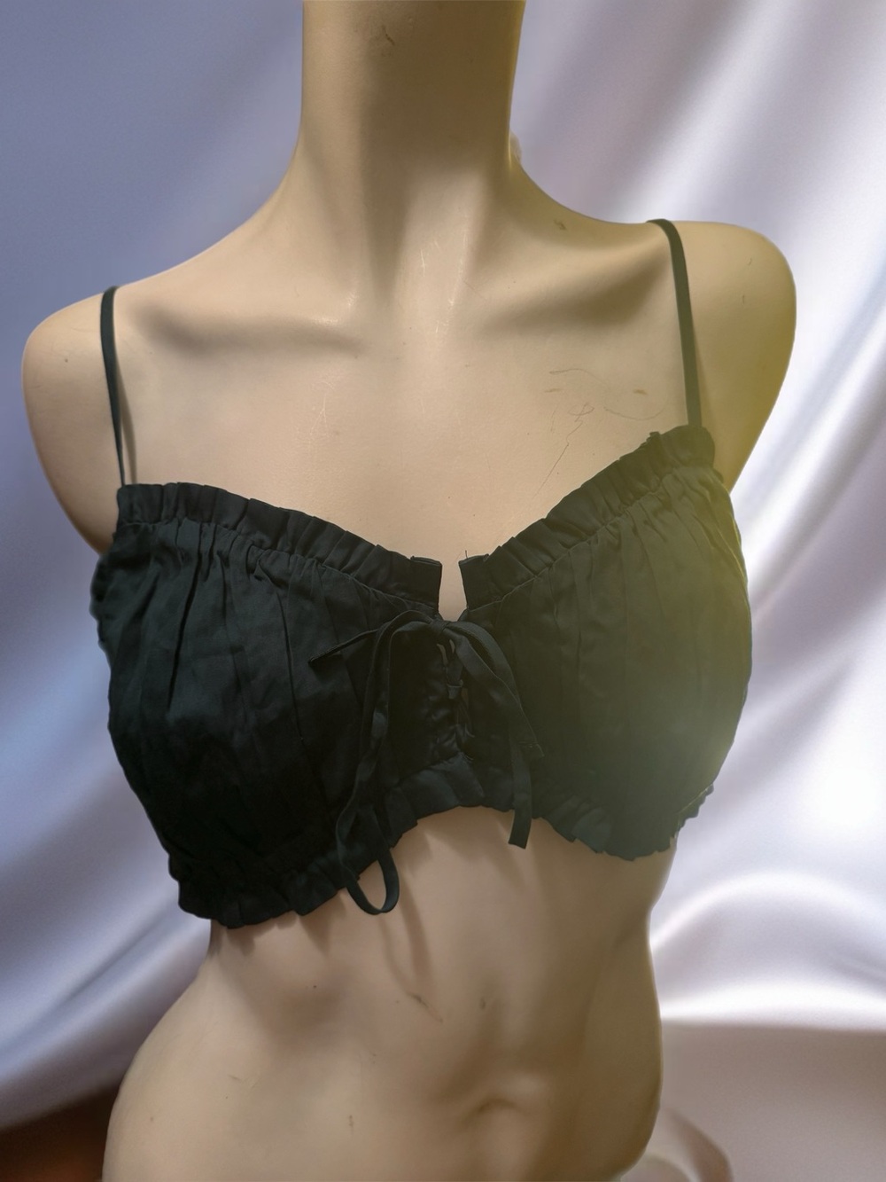 PINK Victoria's Secret Green Ruffled Lace-Up Bralette